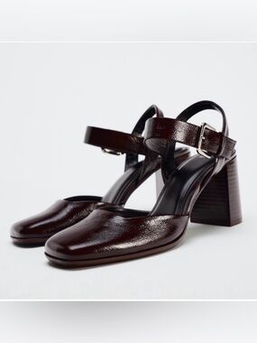 NWT Zara Block High Heels 6 Burgundy Red